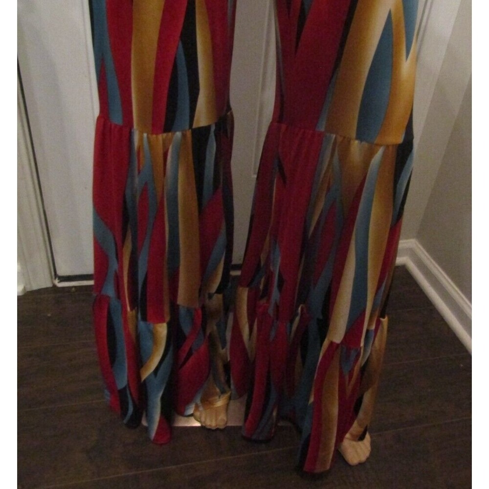 Win Win Jumpsuit Off Shoulder Ruffled Retro Striped Bell Bottom Pants NWOT Sz M - Picture 6 of 8